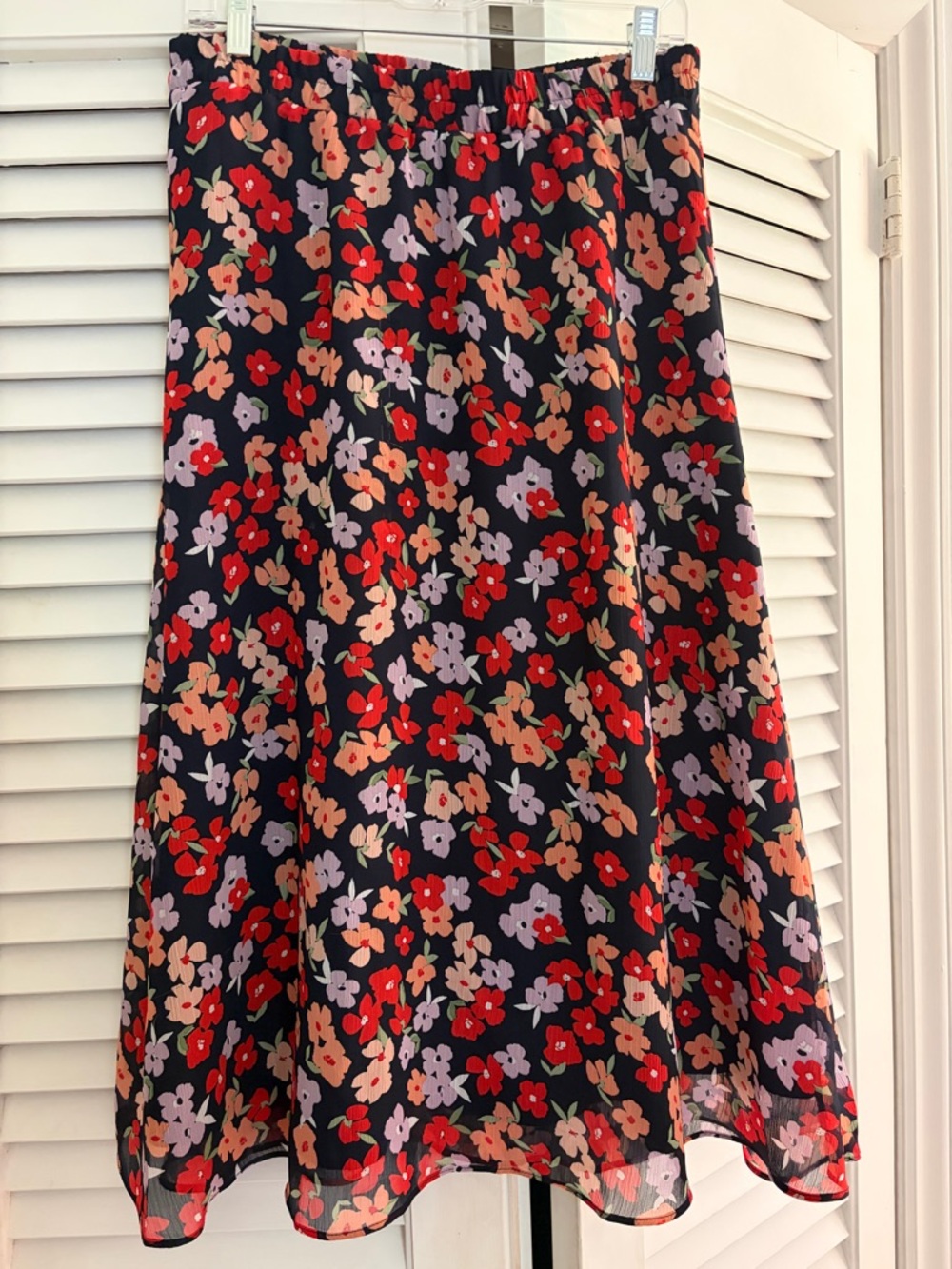 Ann Taylor Factory Black Maxi Skirt with Red, Peach & Lilac Floral Print